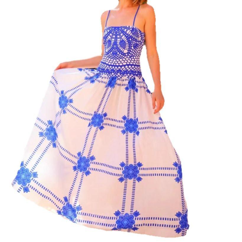 Women's Summer Casual Boho Long Sundress Spaghetti Strap Square Neck Sleeveless Flowy Maxi Dresses A Line Beach Dress for Women