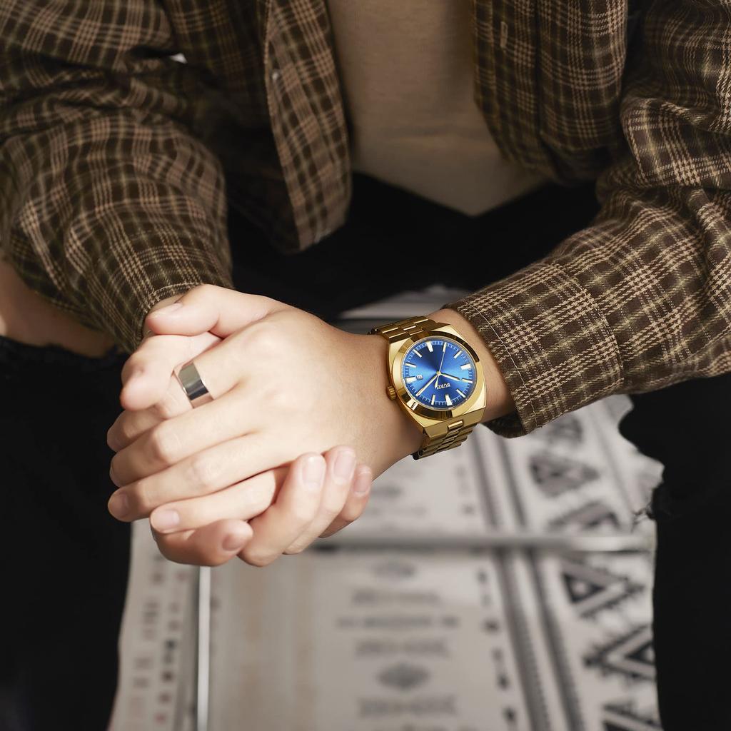 Мужские аналоговые кварцевые часы BUREI, Золотые, Водонепроницаемые, Отображение даты, Большой циферблат, Популярные, Стильные, Мужские, Для бизнеса, Повседневные, Светящиеся, Золотые часы