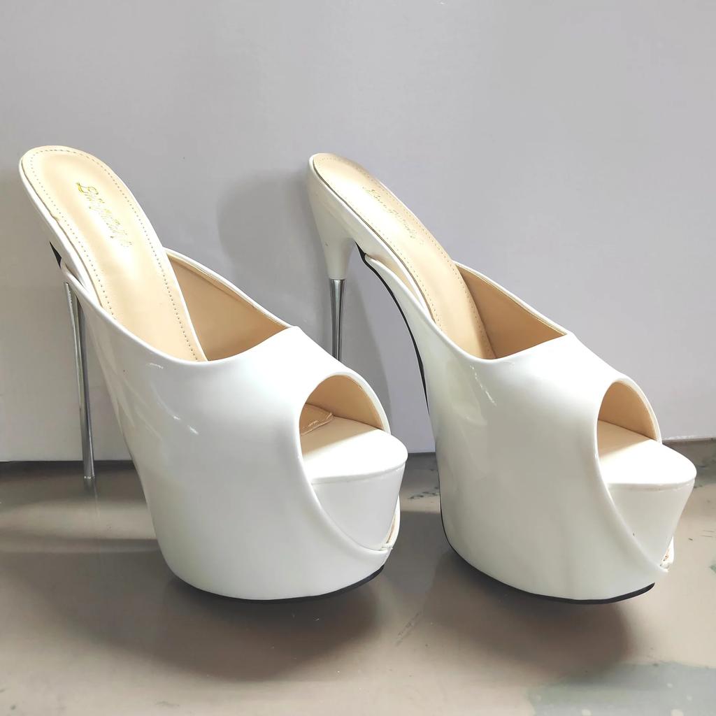 Новые ультра высокие тонкие каблуки 19 см стальной каблук замша красный большой размер тапочки ненависть заоблачные сексуальные женские туфли Босоножки на высоком каблуке