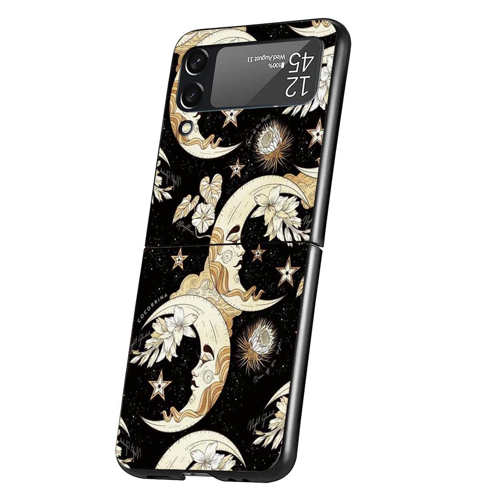 Funny Sun Moon Face Cover Phone Case For Samsung Galaxy Z Flip 7 6 5 4 3 5G Flip7 Flip6 Flip5 Flip4 Flip3 Black Fundas Shell Gal
