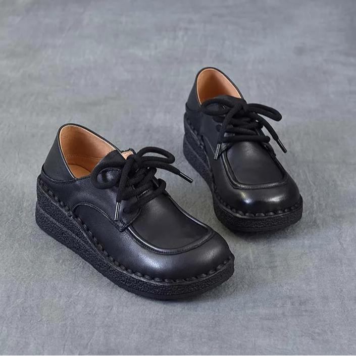 Johnature Туфли-клинья из натуральной кожи, универсальные, удобные, с мягкой подошвой, на шнуровке, обувь на четыре сезона