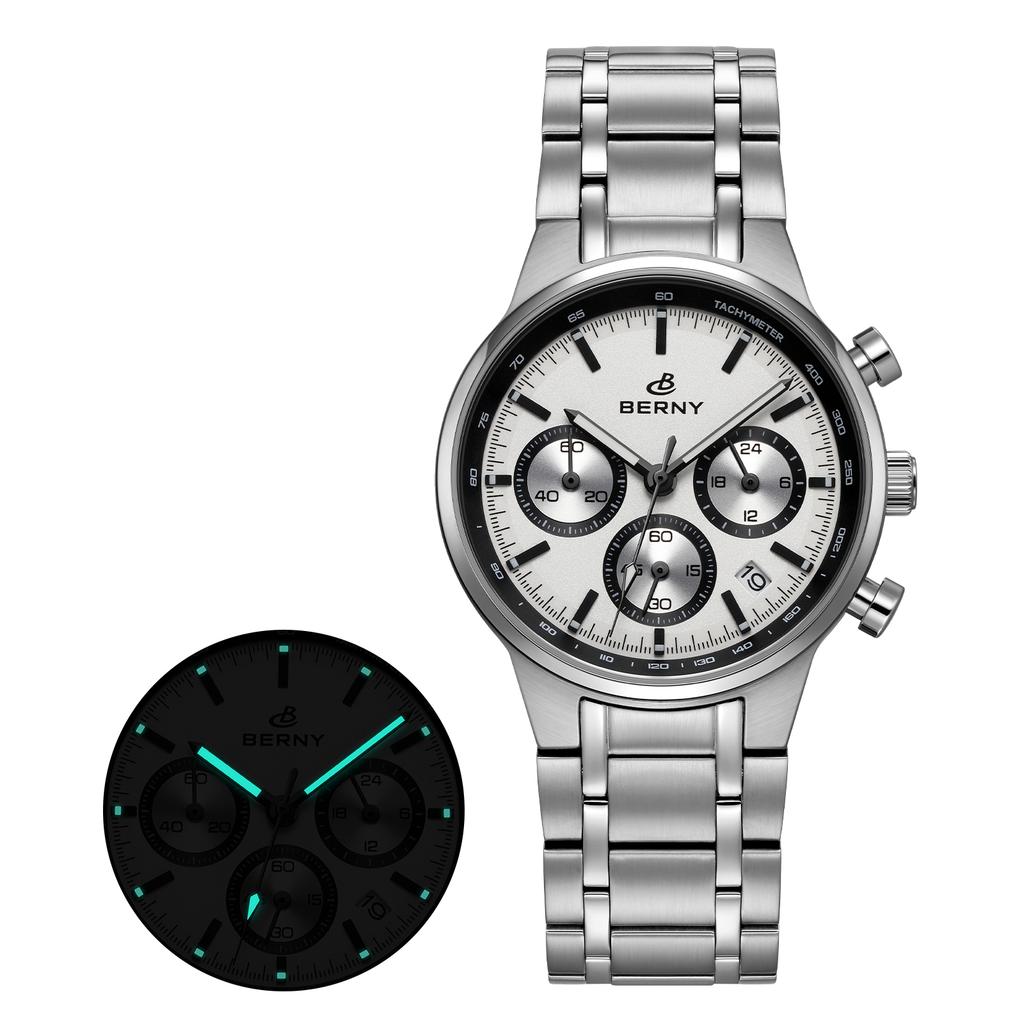 BERNY Top Men's Chronograph Watches Quartz Wristwatches Sapphire Stainless Steel Waterproof Fashion Panda Dial Watches for Men