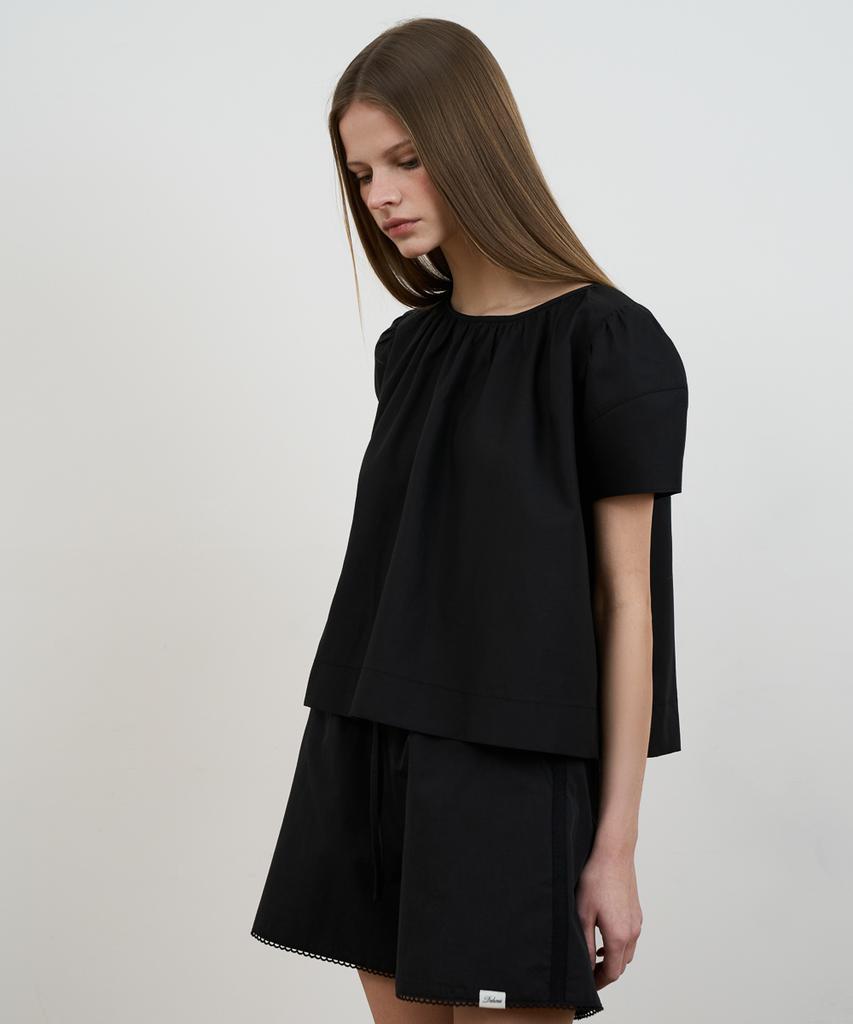 DEHEVE Volume Shirring Blouse [Black]
