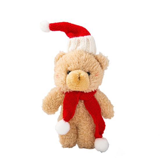 Плюшевый медведь Рождественское украшение Маленький мягкий медведь в вязаной шапке и шарфе Милые животные Настольное украшение для рождественских сувениров