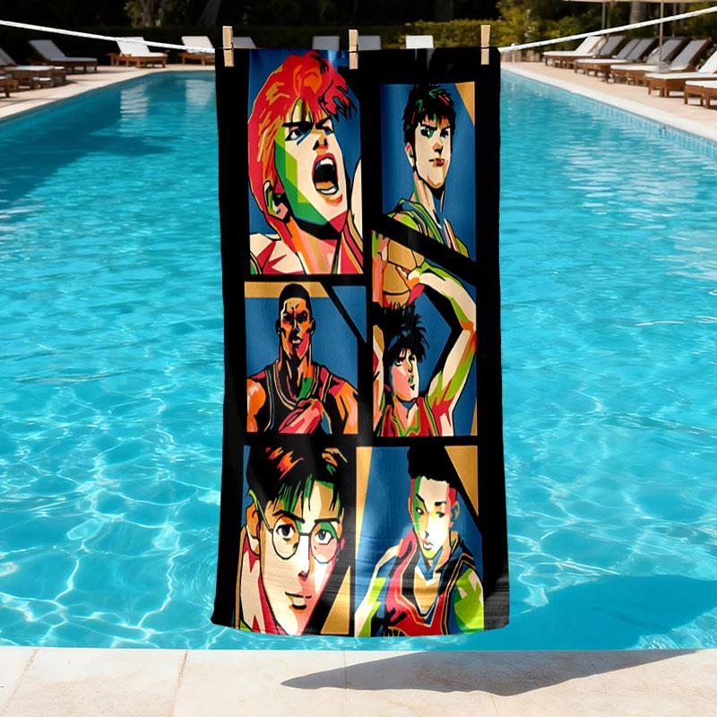 SLAM DUNK Print Beach Towel Design, Soft, Lightweight. for Home Bathroom, Spa, Pool, Yoga, Surfing, Camping, Gift for Family, Friend