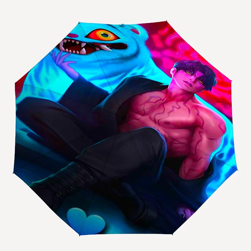 1pc Outdoor Umbrella with Anime Character and Monster Print - Automatic Opening/Closing, Portable 3-Fold Design, 8-Rib Iron Frame, Perfect Gift f