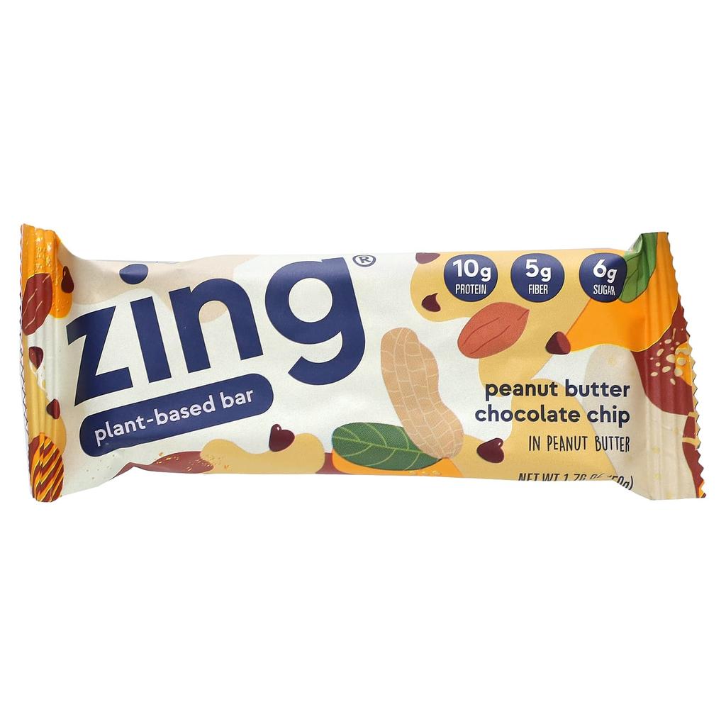 Zing Bars Vegan Bars, Peanut Butter Peanut Butter Chocolate Chip, 12 Bars, 1.76 Oz (50 G) Each