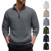 Men's Casual Sports Long-sleeved Thickened Sweatshirt, Men's Stand-up Collar Semi-zipper Striped Texture Top