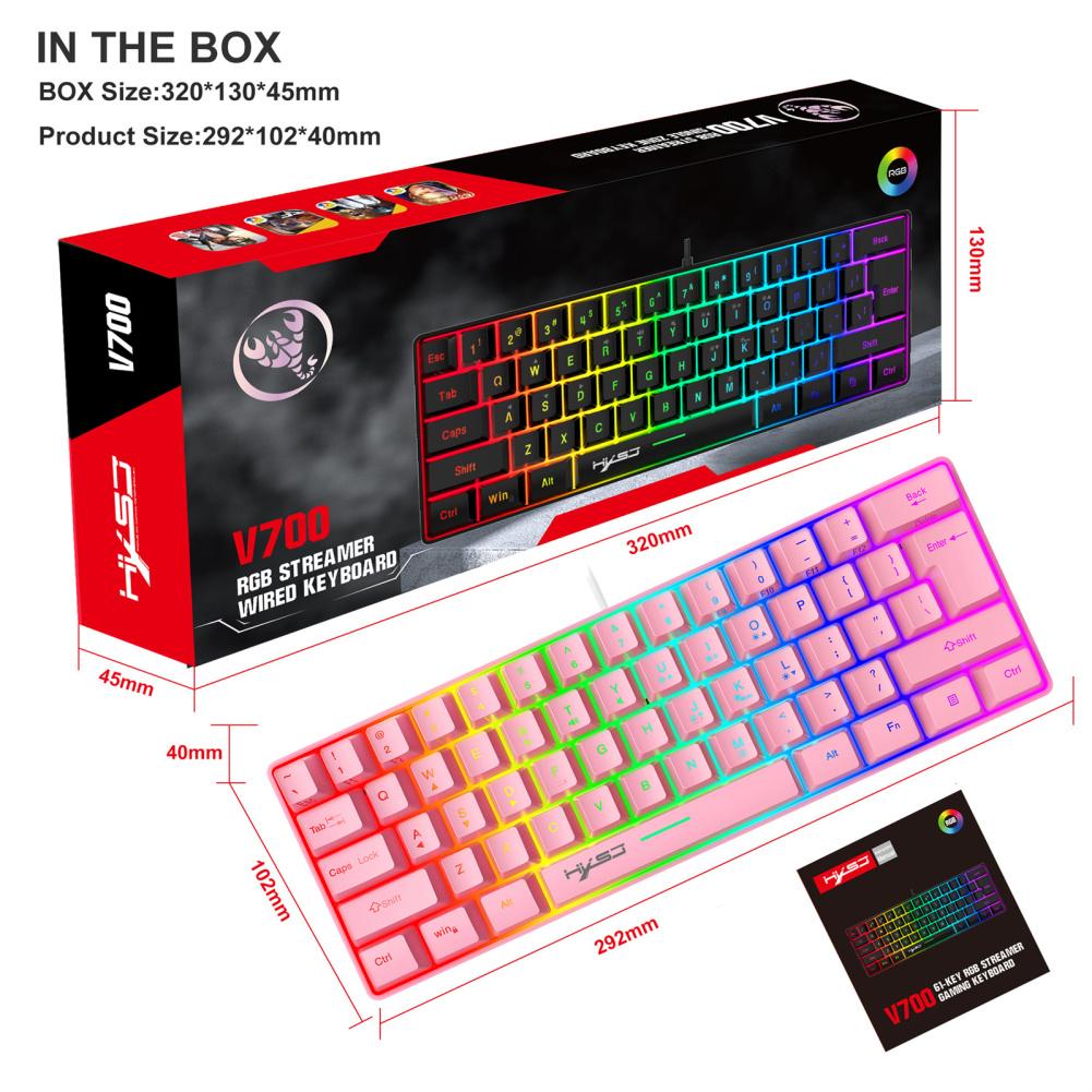 V700 игровая клавиатура с цветной подсветкой механическая 61 клавиша портативная проводная офисная клавиатура ультра тихая клавиатура для ноутбука ПК