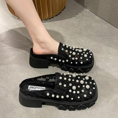 Женские полутапочки Baotou, корейские повседневные сандалии на платформе без каблука, сетчатые дышащие туфли на плоской подошве, нескользящие, универсальные, Zapatos Mujer