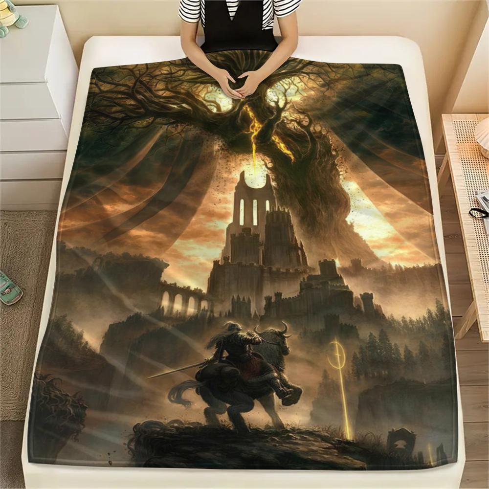 1Pc Elden Ring Print Flannel Blanket, High quality Comfortable for All Seasons, Home Decor, Warmth and Comfort, Perfect for Christmas Gifts