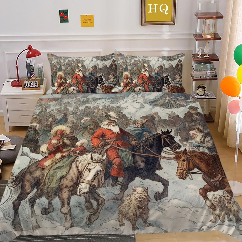 Рождественская карета, снежная сцена, 3D-принт, полиэстеровая наволочка, пододеяльник, набор из двух или трех предметов, можно