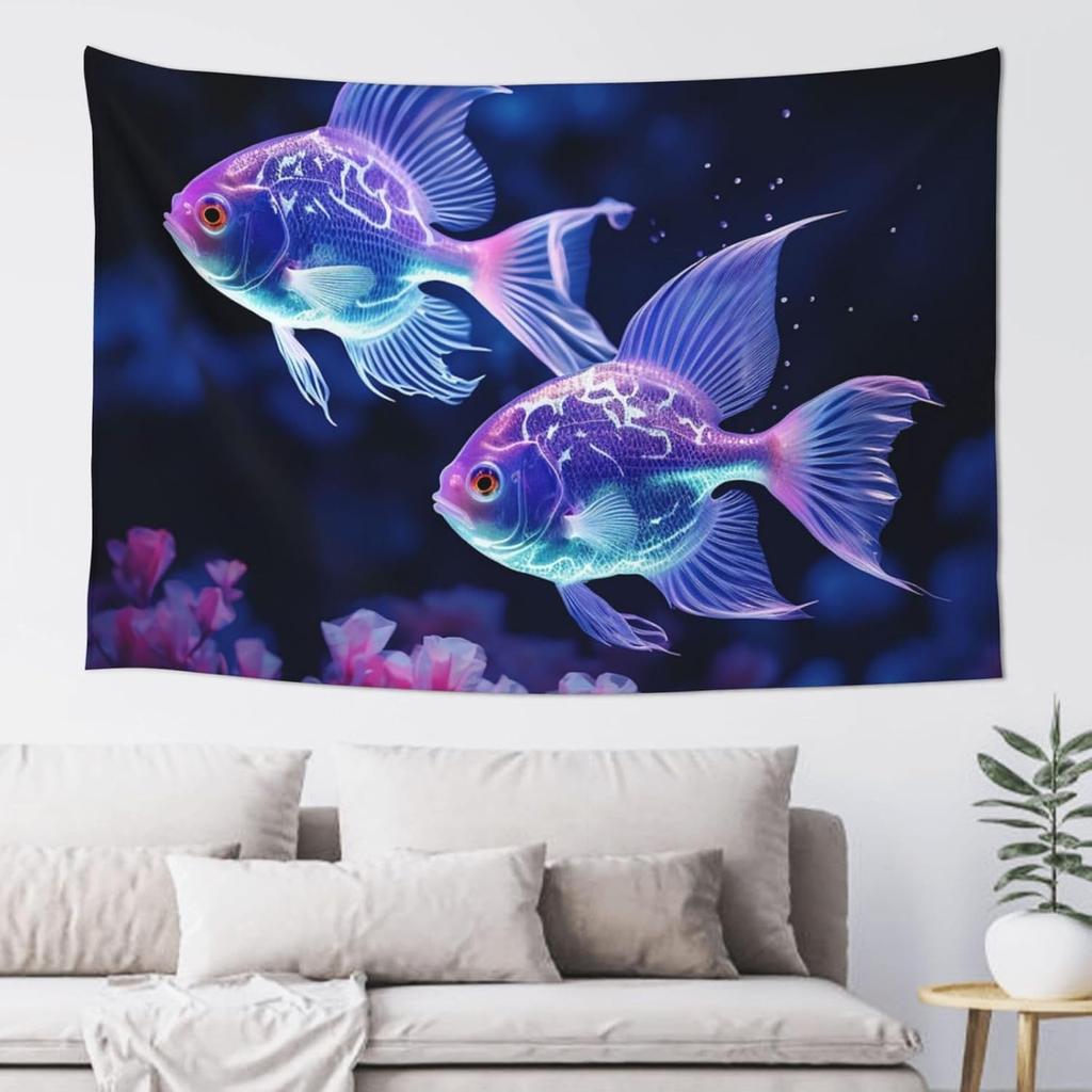 Vibrant Tropical Fish Underwater Tapestry Wall Hanging Ocean Deep Sea Marine Life Decor Art Print for Living Room Bedroom