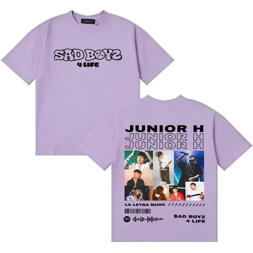 Стритвир Рэпер Junior H Sad Boyz 4 Live Футболка Унисекс Женская с Коротким Рукавом Повседневная Двусторонний Принт No Me Importa Nada Y2K Футболка