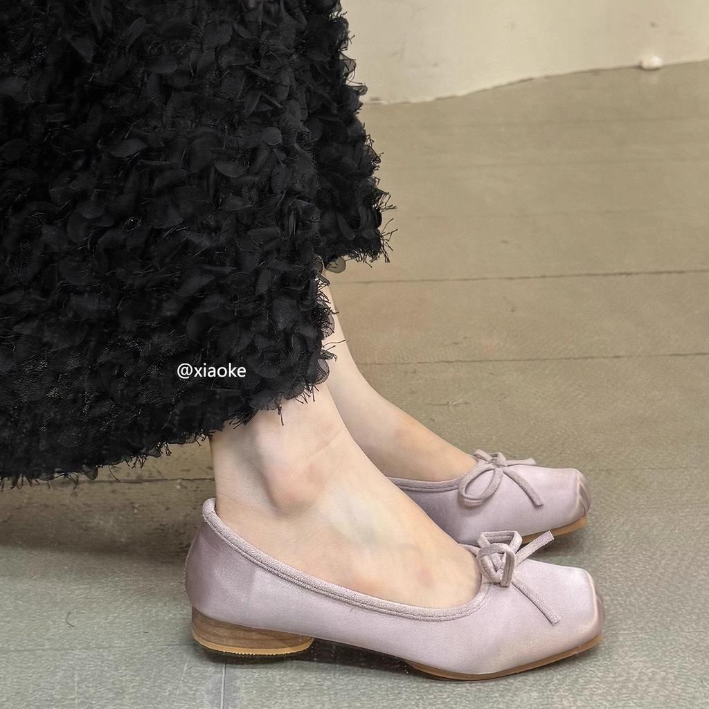 Балетки на низком толстом каблуке для женской верхней одежды, ретро квадратный носок, новые весенне-осенние французские туфли-лодочки на плоской подошве с носком-«пятачком»