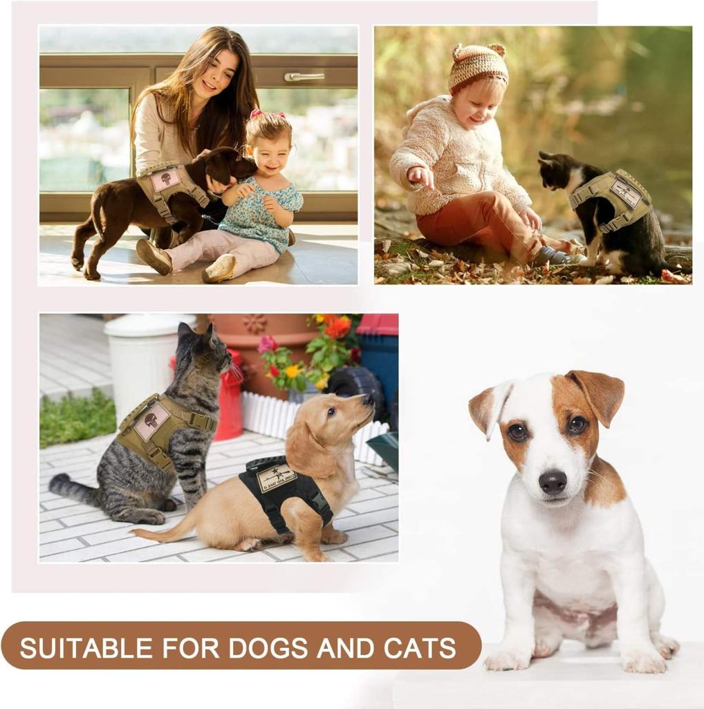 Outdoor military‑style tactical cat harness, adjustable vest designed for walking cats, khaki