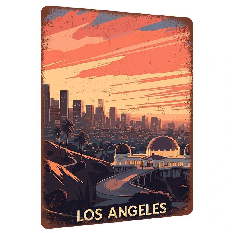Los Angeles Skyline Metal Wall Art Vintage Retro Style Cityscape Decor for Home Office Living Room