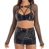 Women O Ring Long Sleeve Sheer Mesh Shrug T-Shirt See-Through Fishnet Cover Up Shirt