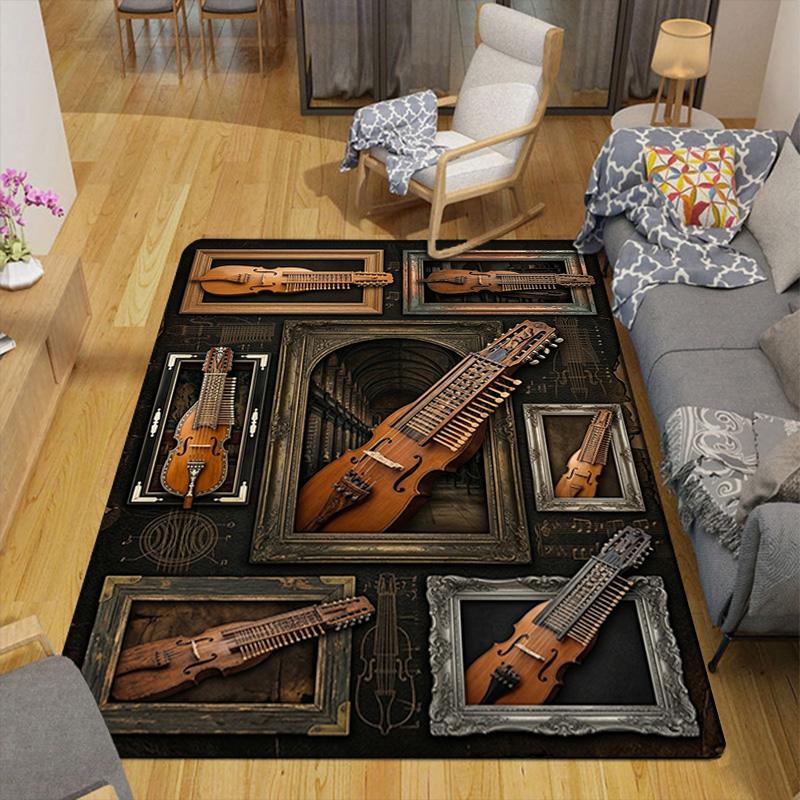 Historic Instruments Collage Pattern Rug Floor Mat for Living Room or Bedroom Soft and Comfortable Carpet a Gift for Birthday and Holiday.