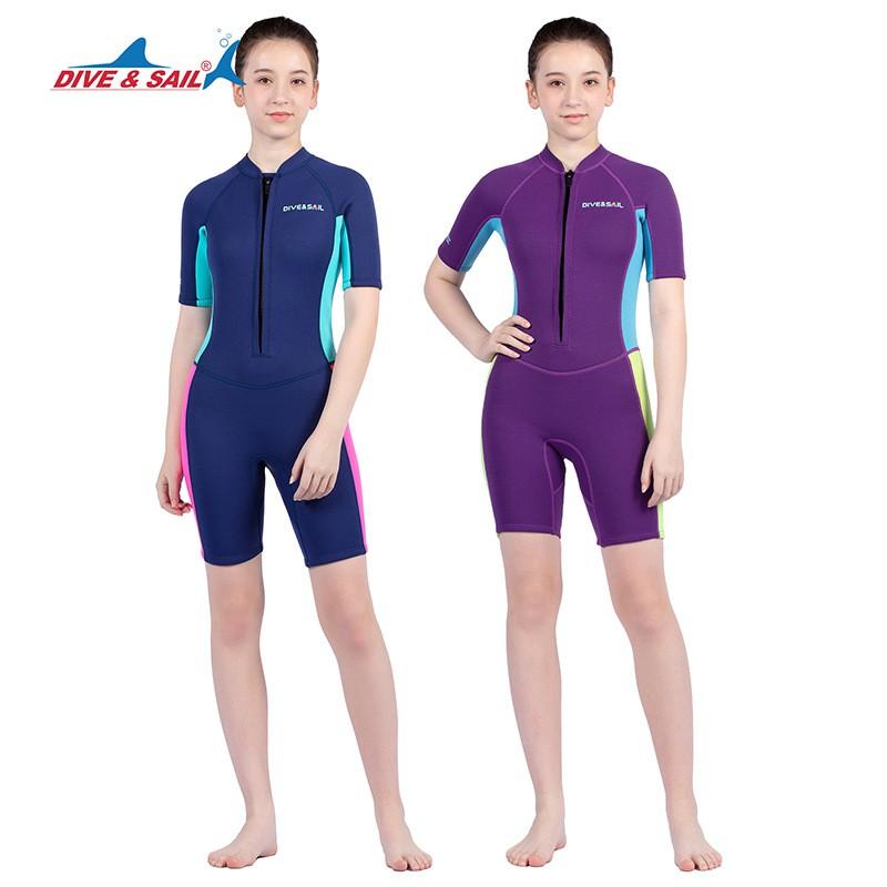 2.5MM Children's Diving Suit Female Middle School Senior One-piece Short-sleeved Swimsuit Thickened Cold-proof Surfing