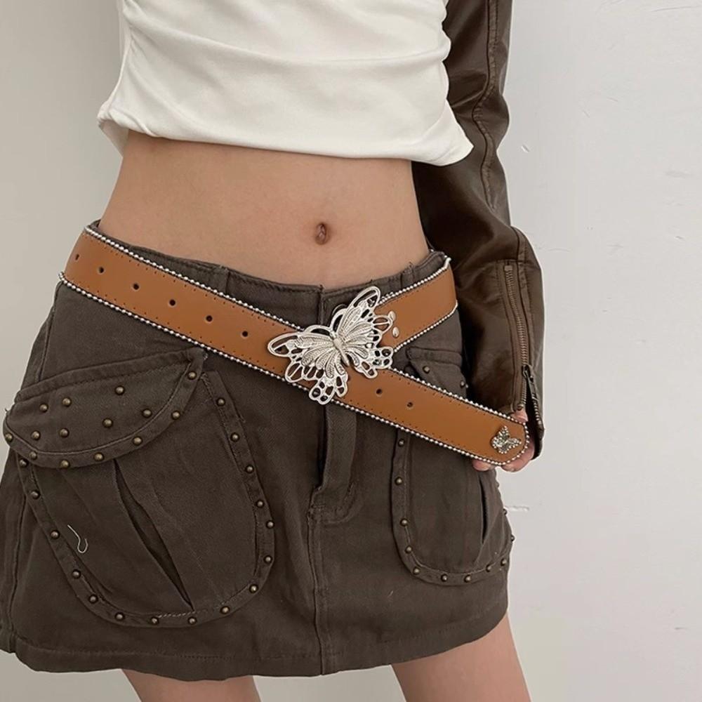 Butterfly Buckle Women's Belt PU Waistwear New Decorative Belt Jeans Accessories