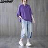 DIMANAF 2023 летние женские футболки больших размеров, однотонные топы с принтом, футболки-туники, свободная хлопковая рубашка оверсайз, повседневная фиолетовая одежда