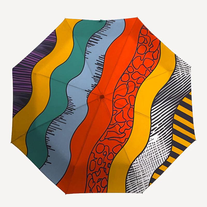 1pc Abstract Waves Adventure Auto Open/close, 8-Rib Iron Frame, Compact Folding Cute Umbrella All-Season Portable Umbrella for Travel 045