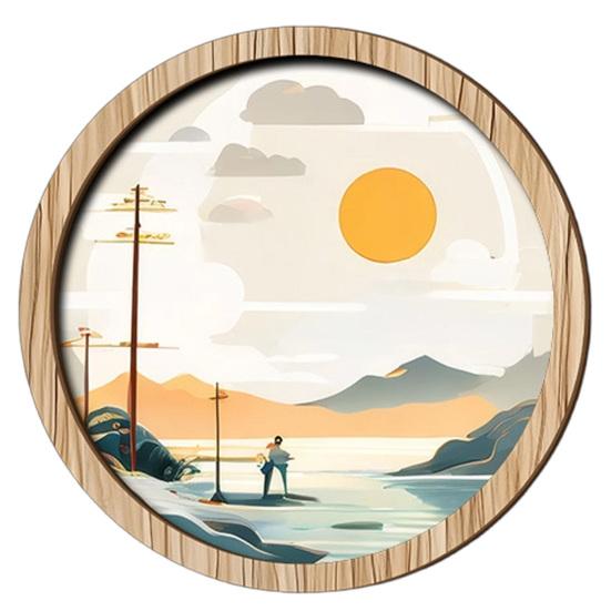 Decorative Wall Pieces for Entryway Nordic Wooden Art Sign, Round Botanical Landscape Hanging Decor Living Nursery Room Bedroom, Minimalist Home