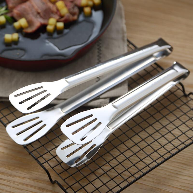 Onlycook 304 Stainless Steel Multifunctional Tongs for Steak, Barbecue, Food, Bread, Extended And Thickened Heat-Resistant Tongs