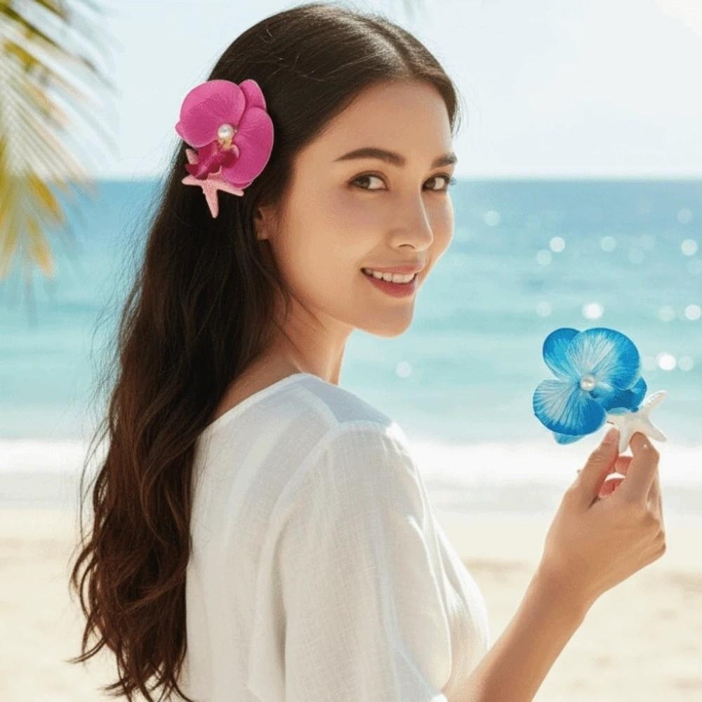 5 PCS Resin Starfish Flower Hair Clip Korean Style Moth Orchid Side Clip for Gifts