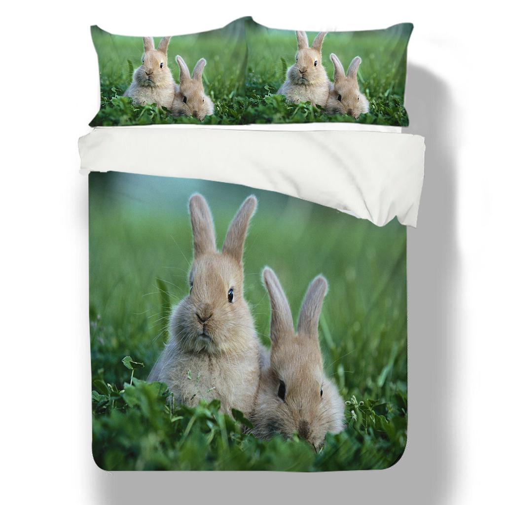 3D Rabbit Pattern Home Bedding Set 3D Animal Quilt Cover Pillow Case 2/3 Piece Zipper Super Soft Home Decoration Gift