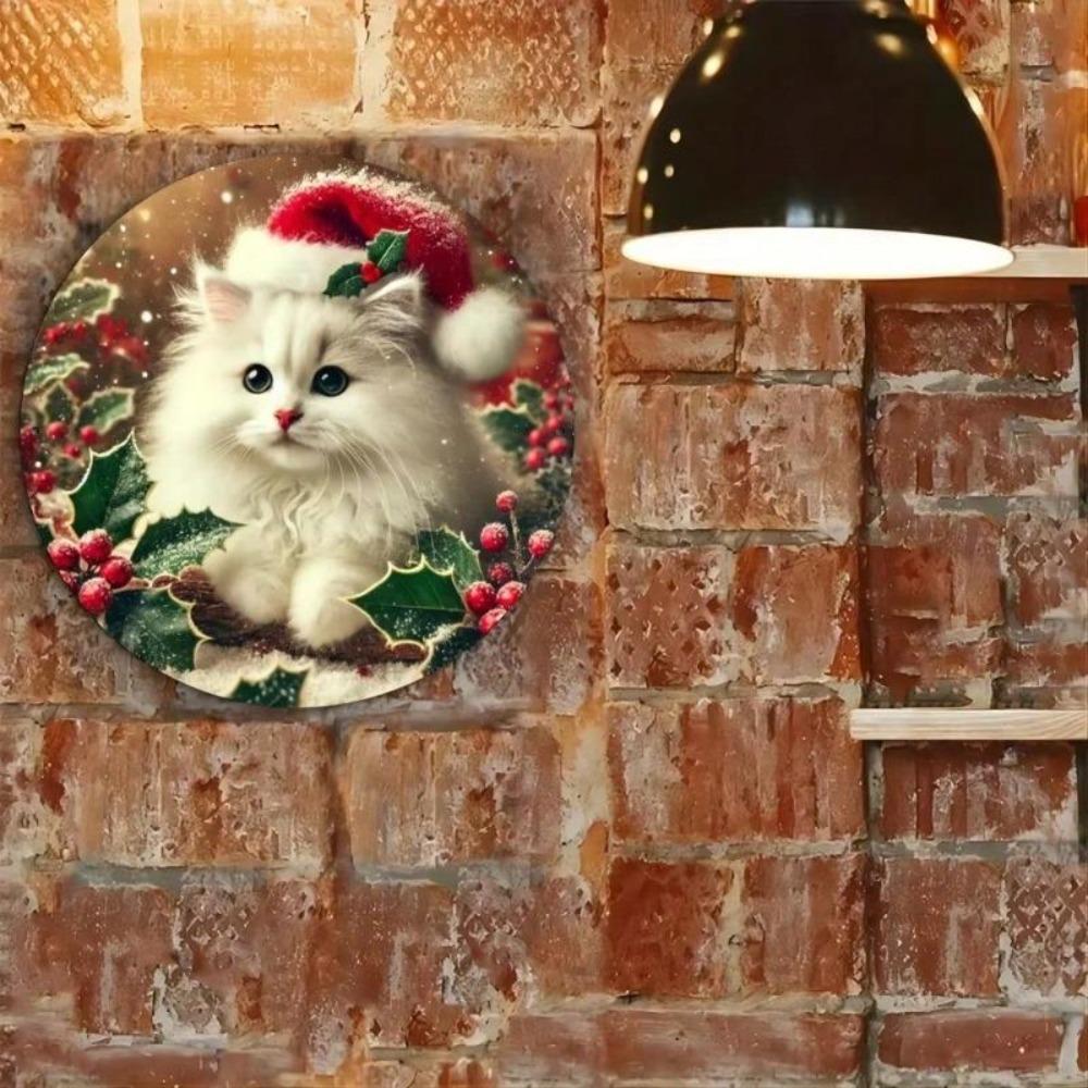 Рождественский Кот Металлическая Вывеска Настенное Искусство Винтажный Домашний Декор Подарок