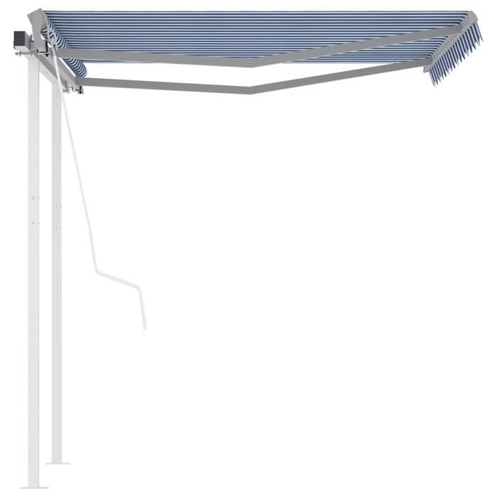 VidaXL Automatic Retractable Awning and Posts 3x2.5 M Blue and White 3069906