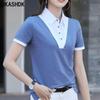 Женские модные повседневные летние весенние блузки и рубашки-поло с короткими рукавами и воротником-стойкой