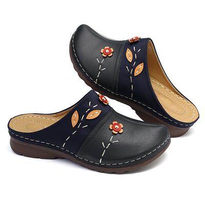 Импортные новые летние женские туфли на толстой подошве с танкеткой и полуподносом, с вышивкой на голове, ретро-туфли женские