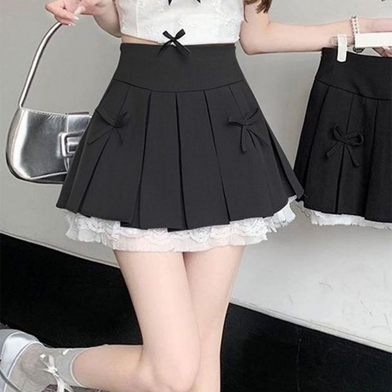 Юбка-плиссе для девочек, серая кружевная мозаика, А-силуэт, короткая юбка, юбка-бантик с высокой талией для девочек из группы Minority Spice Girls, элегантная короткая юбка