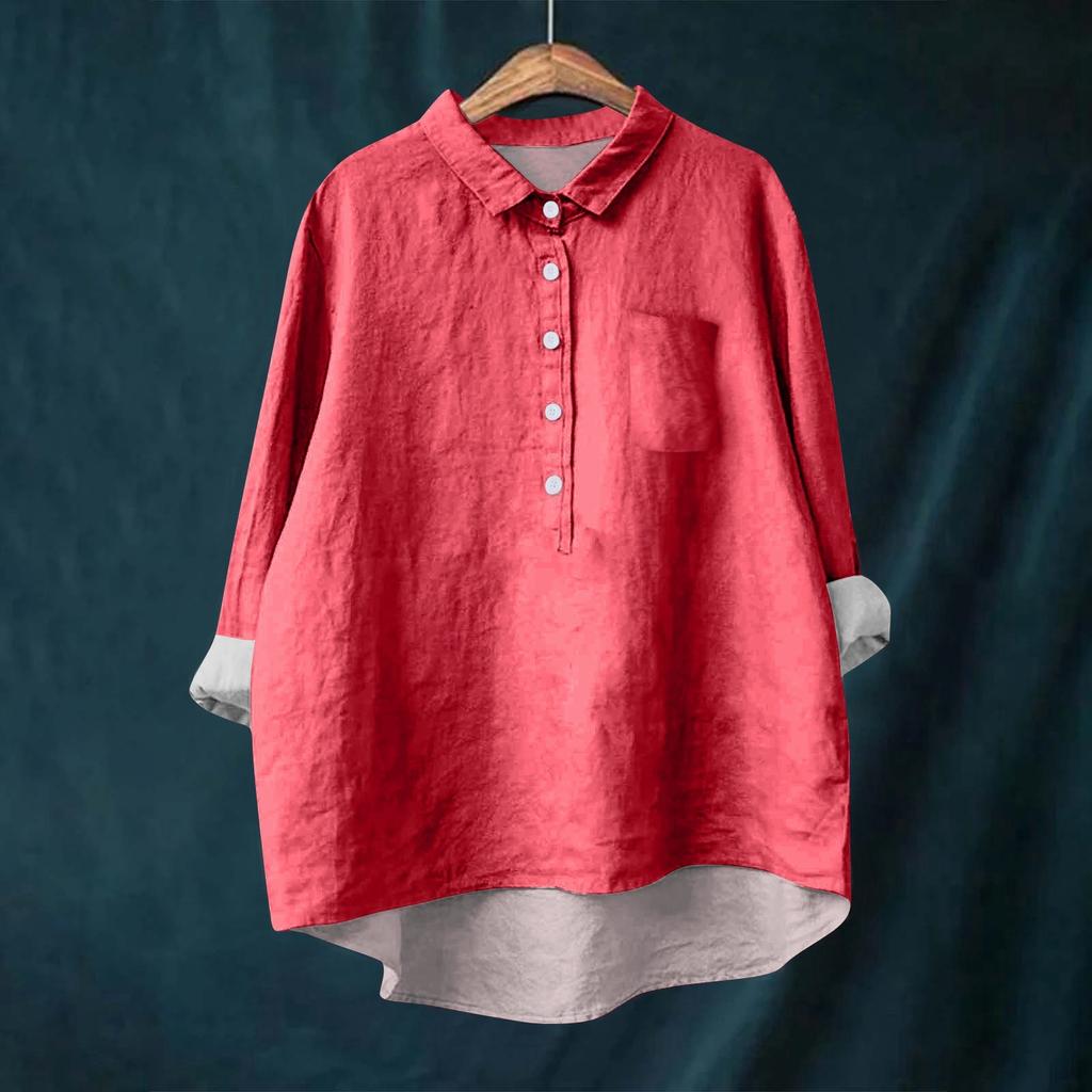 Женская рубашка-блузка с длинными рукавами и пуговицами, однотонный повседневный подол, нестандартный воротник рубашки