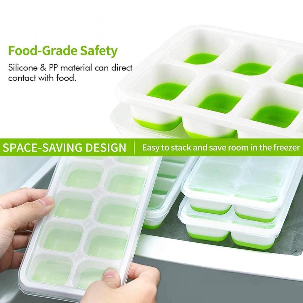 14 Holes Silicone Ice  for Cube Tray Ices Maker  for Mold Trays Containers with Cover