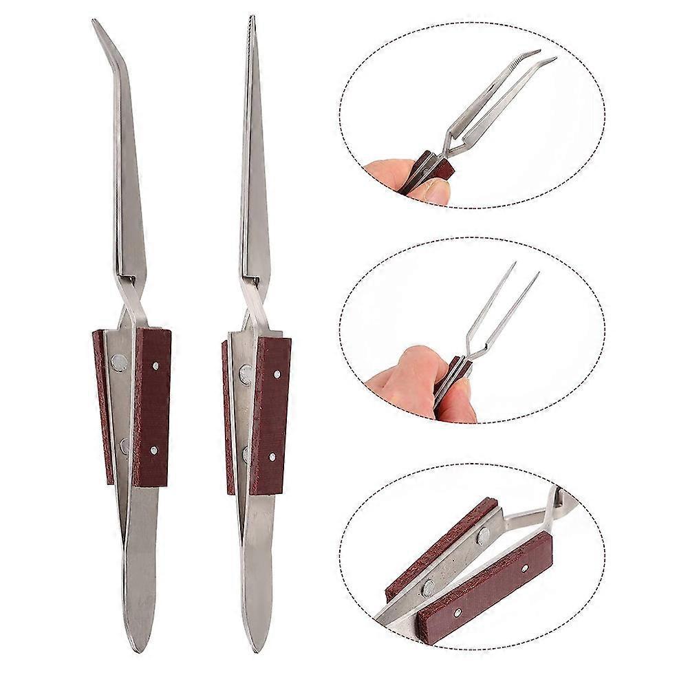 3pcs Precision Reverse Tweezers Non-Conductive, Heat Resistant, Anti-Magnetic Pointed & Curved Tips Tweezer Set