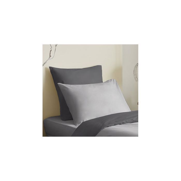 Pack complet 4 pièces Gris/Anthracite réversible housse de couette pour lit 90 x 190 cm