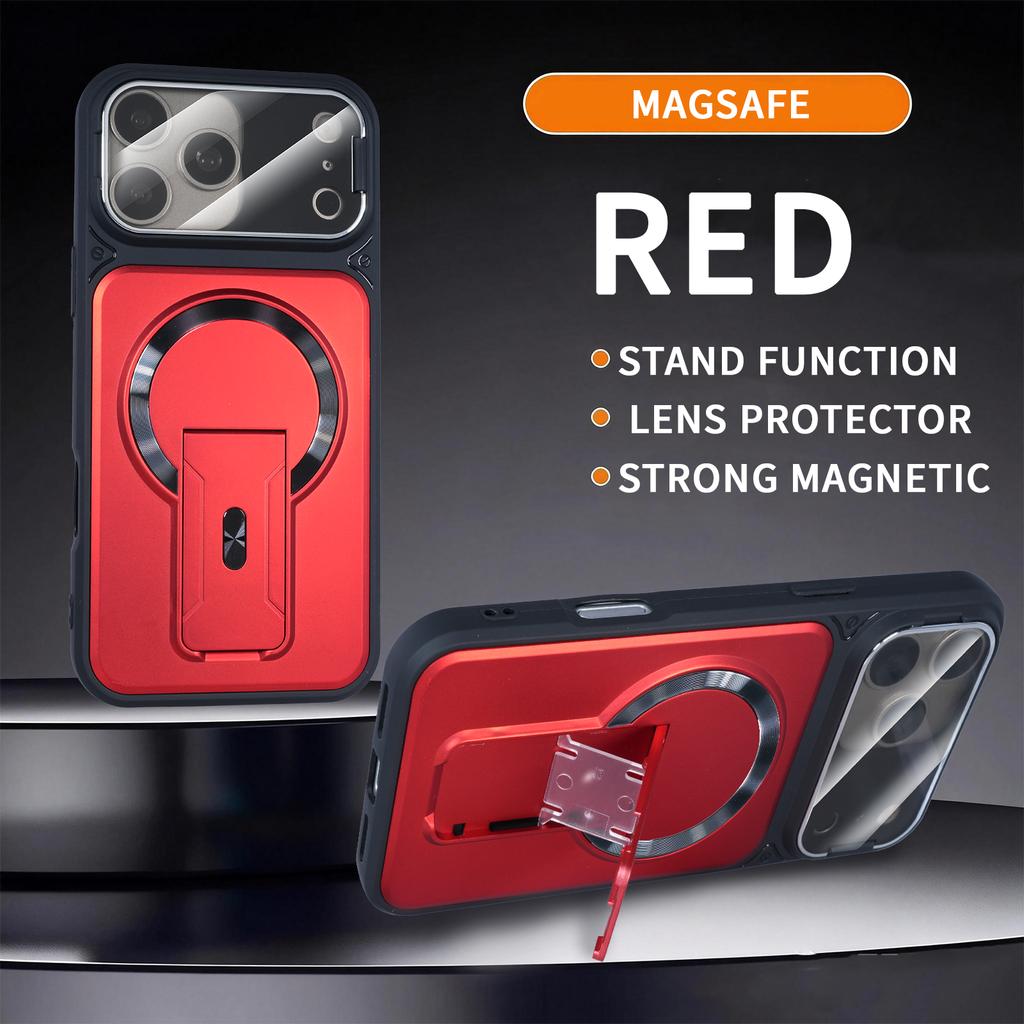 Luxury For Magsafe Folding Stand Magnetic Phone Case For 17 16 15 14 13 12 11 18 Pro Max Back Cover With Lens Protector