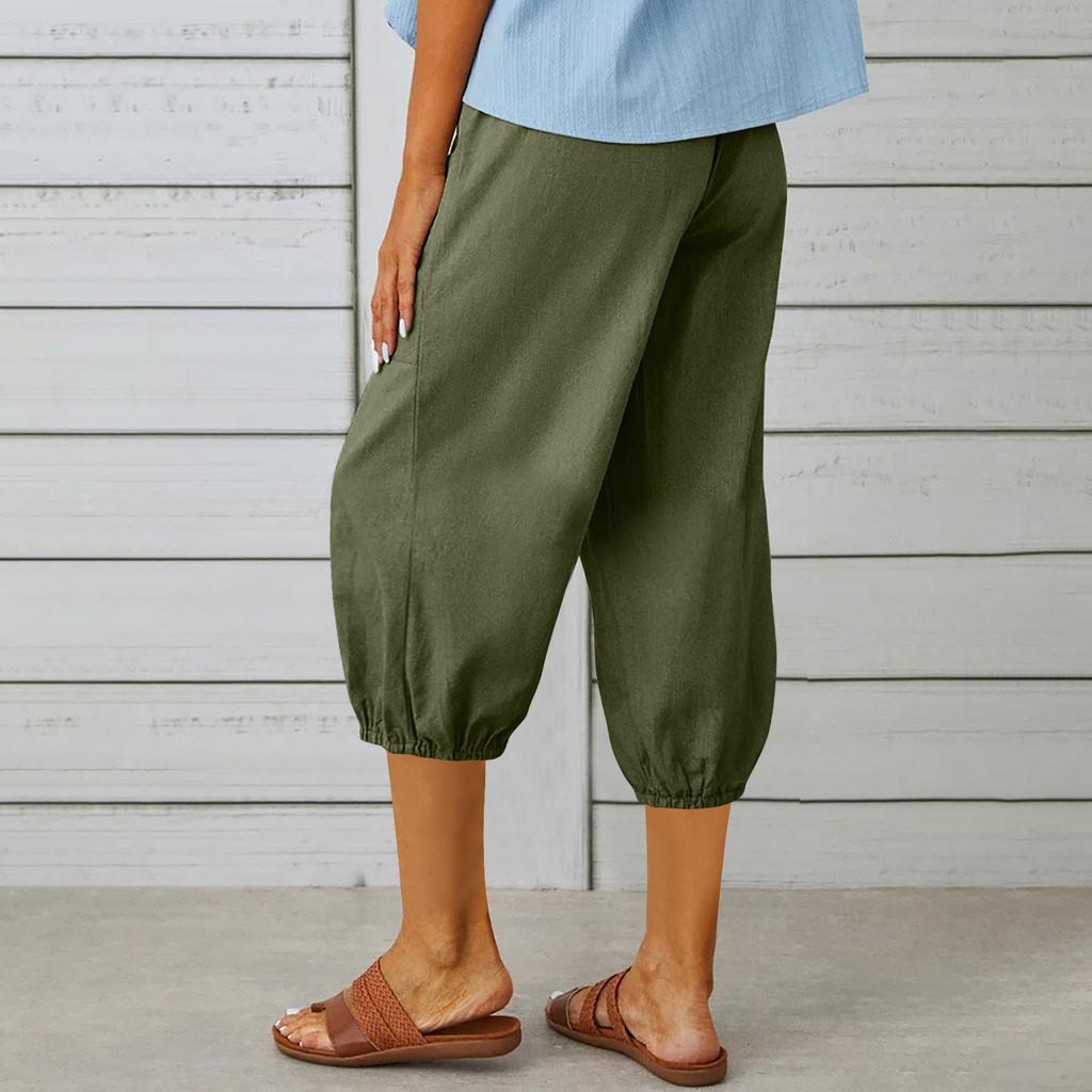 YYFS Women's Fashion Casual Solid Color Print High Waist Trousers Pants & Capris