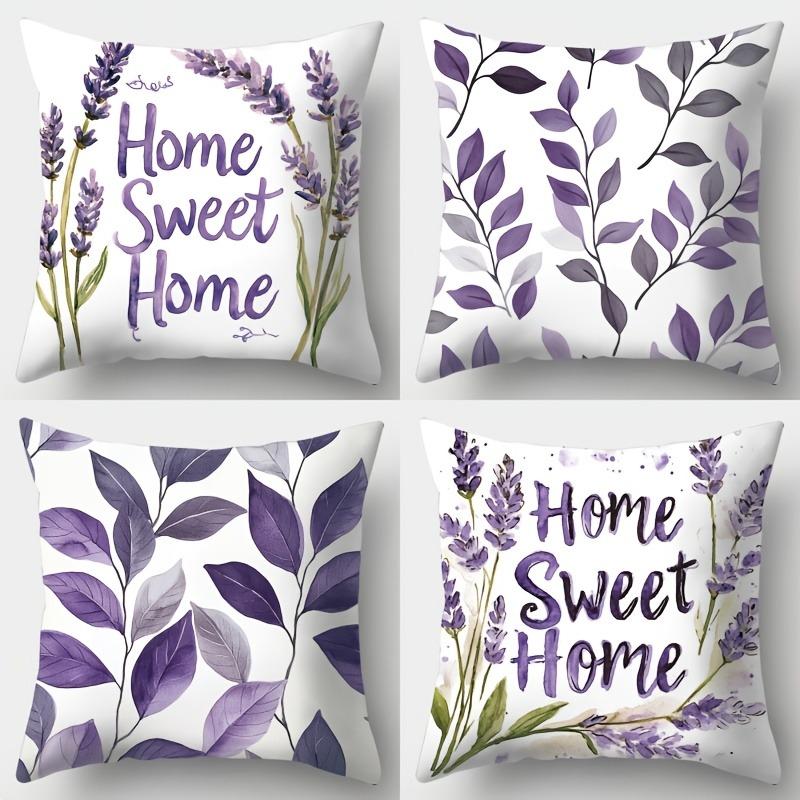 Light Purple Lavender Style Pattern Home Decor Pillowcase Living Room Sofa Polyester Cushion Cover With Zipper