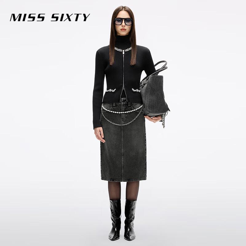 Miss Sixty Женская джинсовая юбка миди с кружевной отделкой