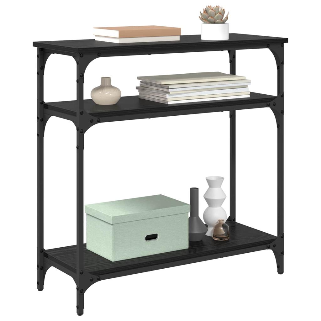 Console Table with Shelf Black Oak Effect 75 x 29 x 75 cm