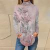 Women's Fashionable Casual High Neck Retro Printed Long Sleeve T-Shirt Pullover Top