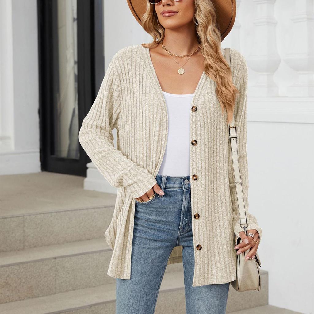 Женская модная повседневная однотонная куртка-кардиган на пуговицах с длинными рукавами