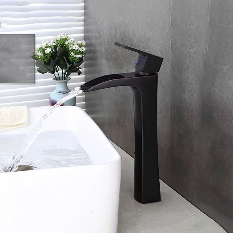 Basin Faucets Waterfall Bathroom Faucet Single Handle Basin Mixer Tap Bath Antique Faucet Brass Sink Water Crane Silver 8788