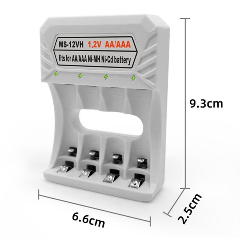 Portable Type C Charging Box Quick Charge 4-Bay Charger Dock Base for 1-4pcs 1.2V AA/3A NiMH Batteries Gray White