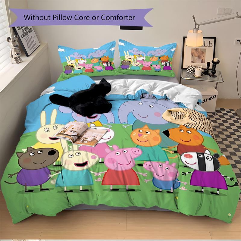 Peppa Pig Friends Print 3Pcs Bedding Setduvet Cover With 2 Bedropillowcase Home Birthday Gift